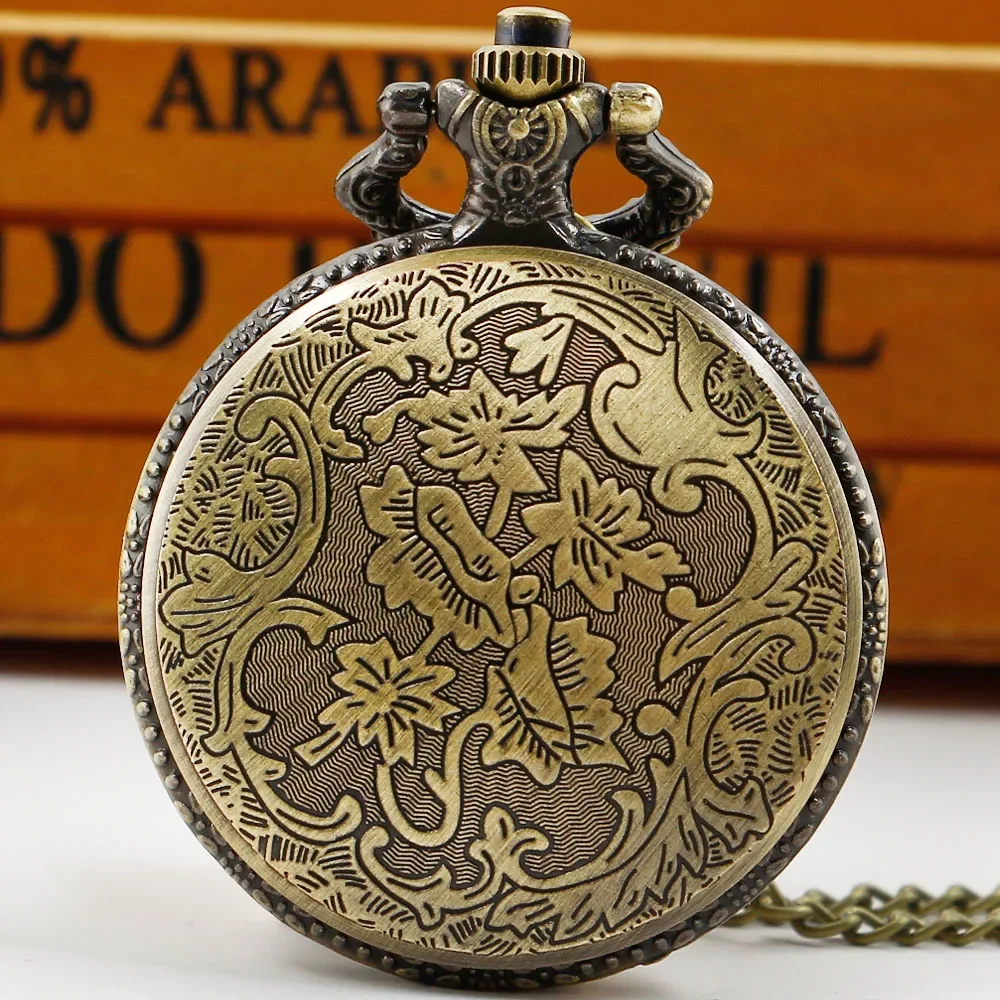 Retro Bronzing Quartz Pocket Watch Necklace Steampunk Vintage Dial Pendant 80 CM Chain Unisex Fashion Gift For Men And Women