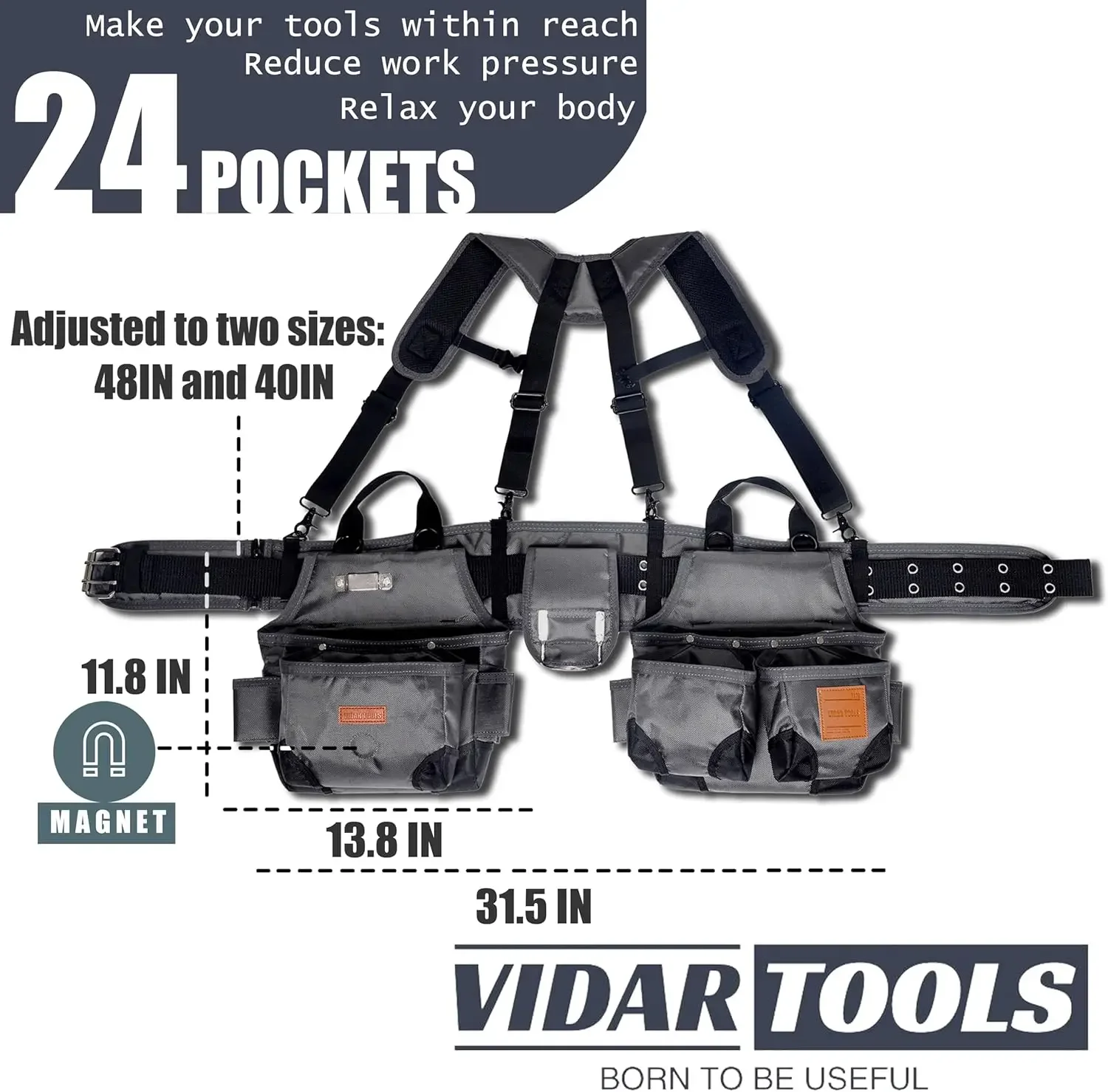 Tool Belt for Men,Tool Belt with suspenders and Magnetic Tool Pouch.Heavy Duty Construction Tool belt/Carpenter Tool belt