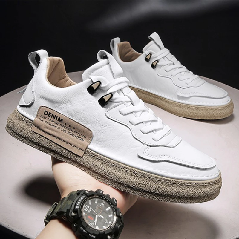 

2022 New Pu Water Proof Sneakers Vintage Casual Korean Lace Up Flat Sport Shoes Outdoor Walking Flats Footwear Zapatillas Hombre