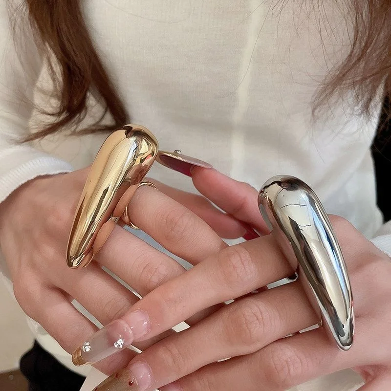 

Exaggerated Fashion Metal Smooth Waterdrop Ring Personality Trendy Index Finger Ring Women's Jewelry Accessories