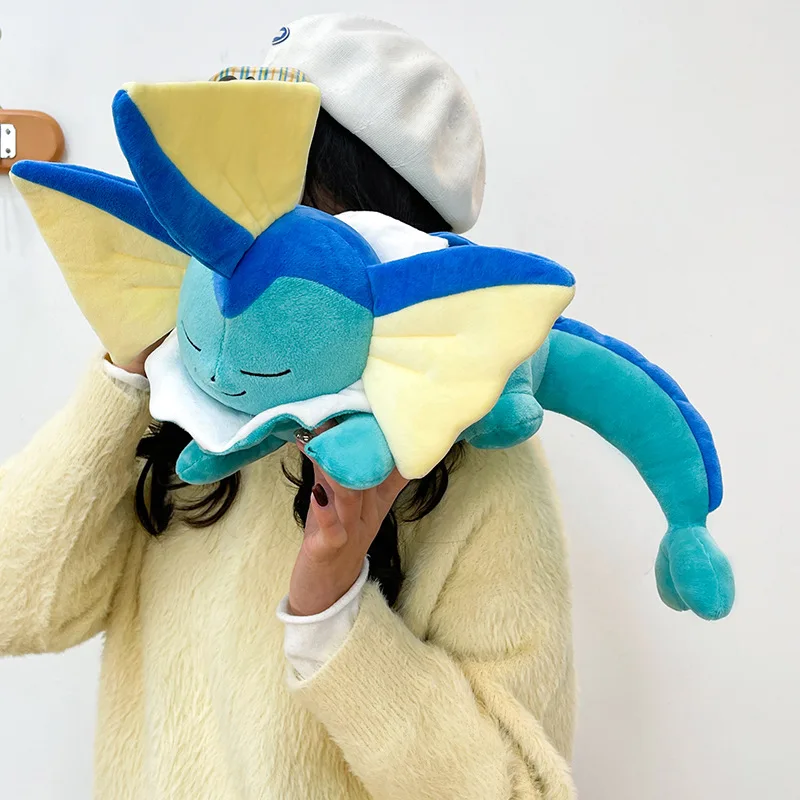 Peluche Pokémon Vaporeon endormi, 50/70cm, jouet en peluche doux, coussin, poupée Pocket Monster, cadeaux d'anniversaire et de vacances
