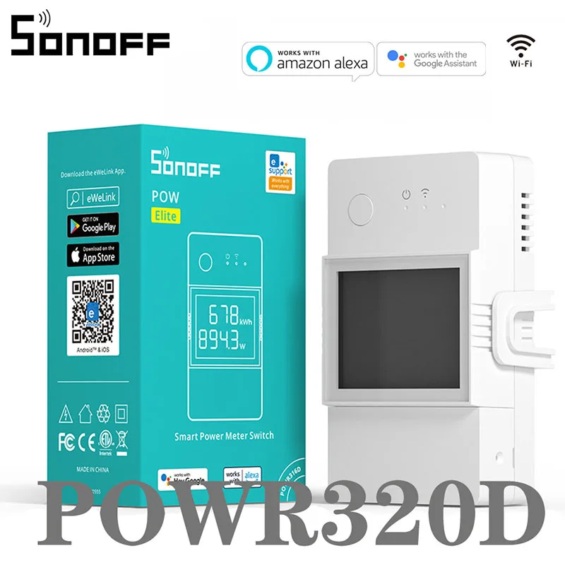 SONOFF POWR316D/POWR320D 16A/20A Wifi Smart Switch Intelligent Remote Current and Power Metering Switch Works Alexa Google Home