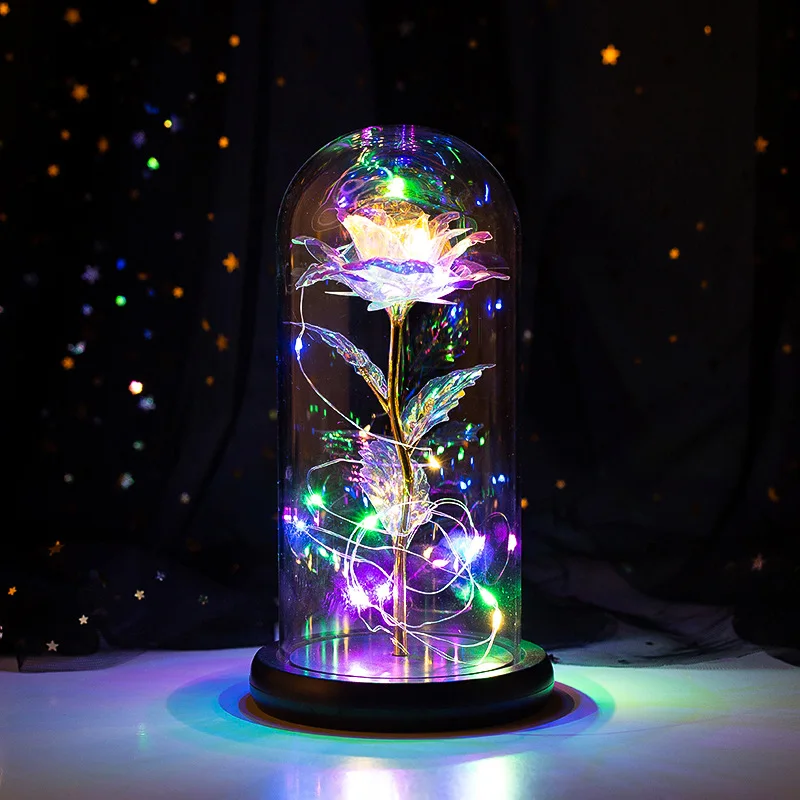 Beauty and Beast Light Galaxy Rose Flower Glass Cover LED Battery Lamp Birthday Valentine's Day Gift For Mom Mother's Gift