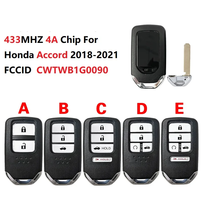 

CN003162 FCC CWTWB1G0090 433MHZ 4A Chip For Honda Accord 2018-2021 Smart Card Remote Key Car Key PN 72147-TVA-A11