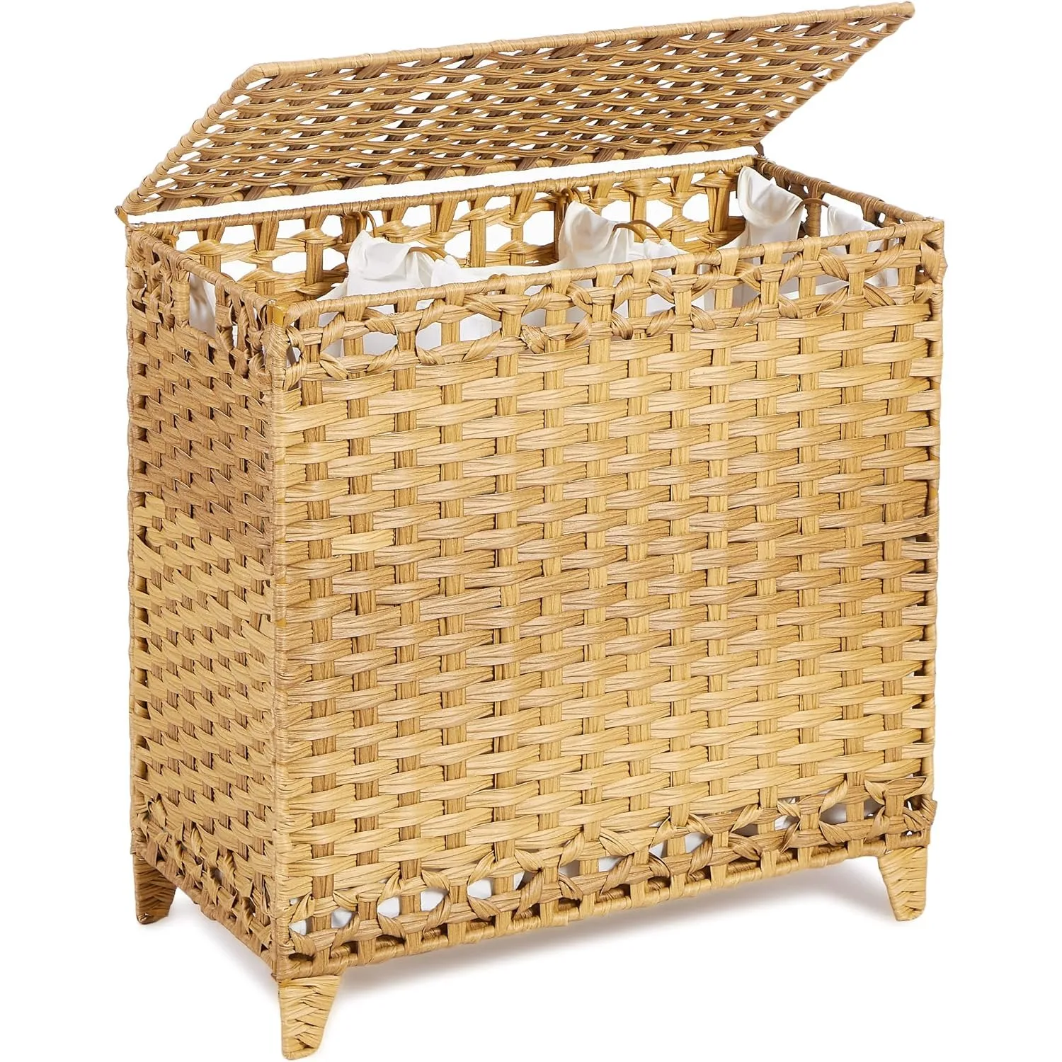 

Laundry Hamper with 3 Removable Liner Bags,132L Handwoven Rattan Laundry Basket with Lid & Heightened Feet(Natural)