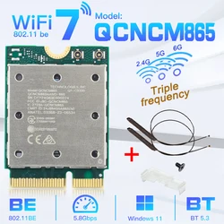 Fenvi-QCNCM865 M.2 Wifi 7 Carte réseau Bluetooth 5.3, adaptateur sans fil uniquement pour P1 11Wu, jusqu'à 5.8Gbps, mieux que le WiFi 6E Wlan