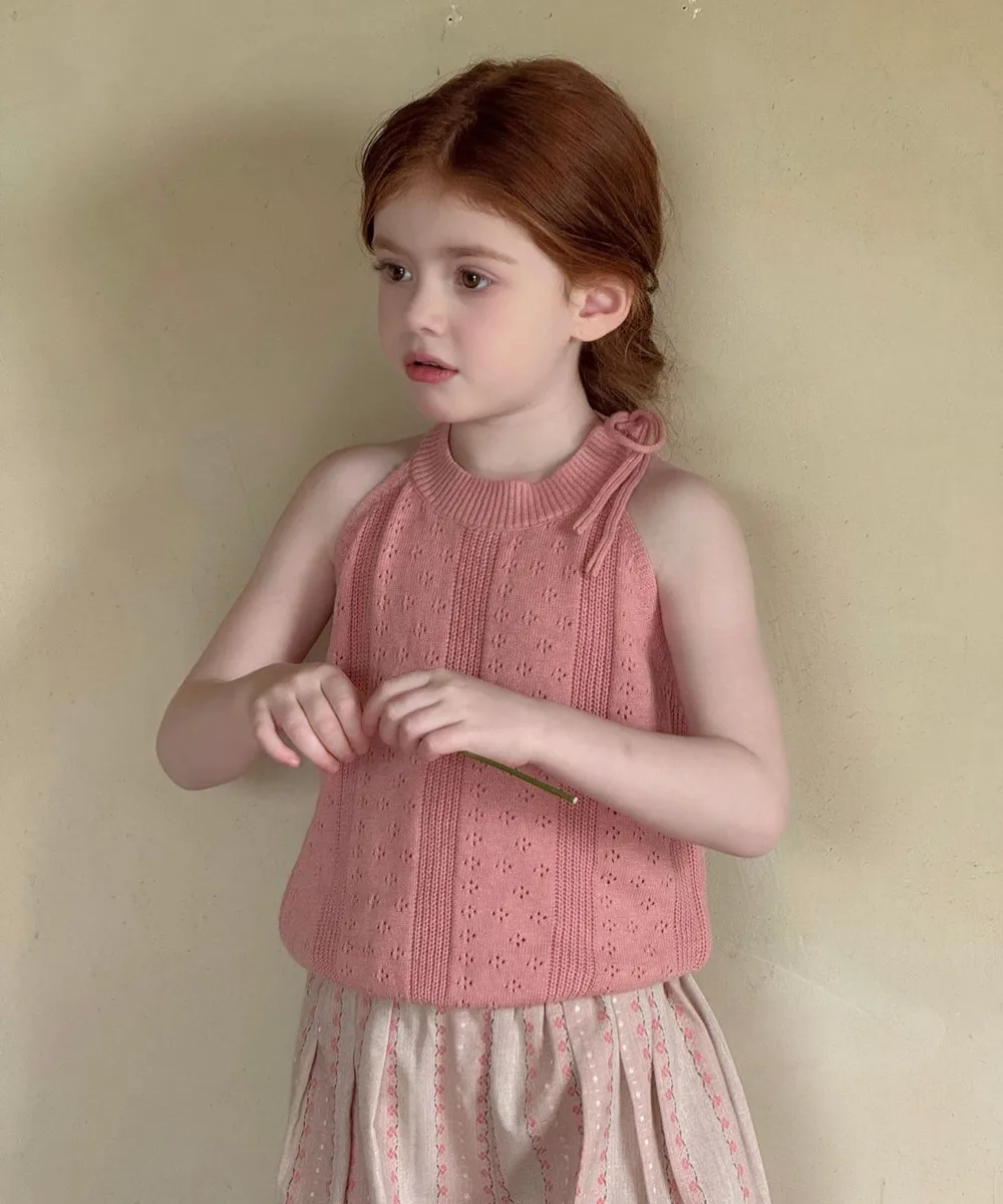 

spring summer baby girl clothes kids tops Pink knitted halter sweater Children's comfortable vest girls tops