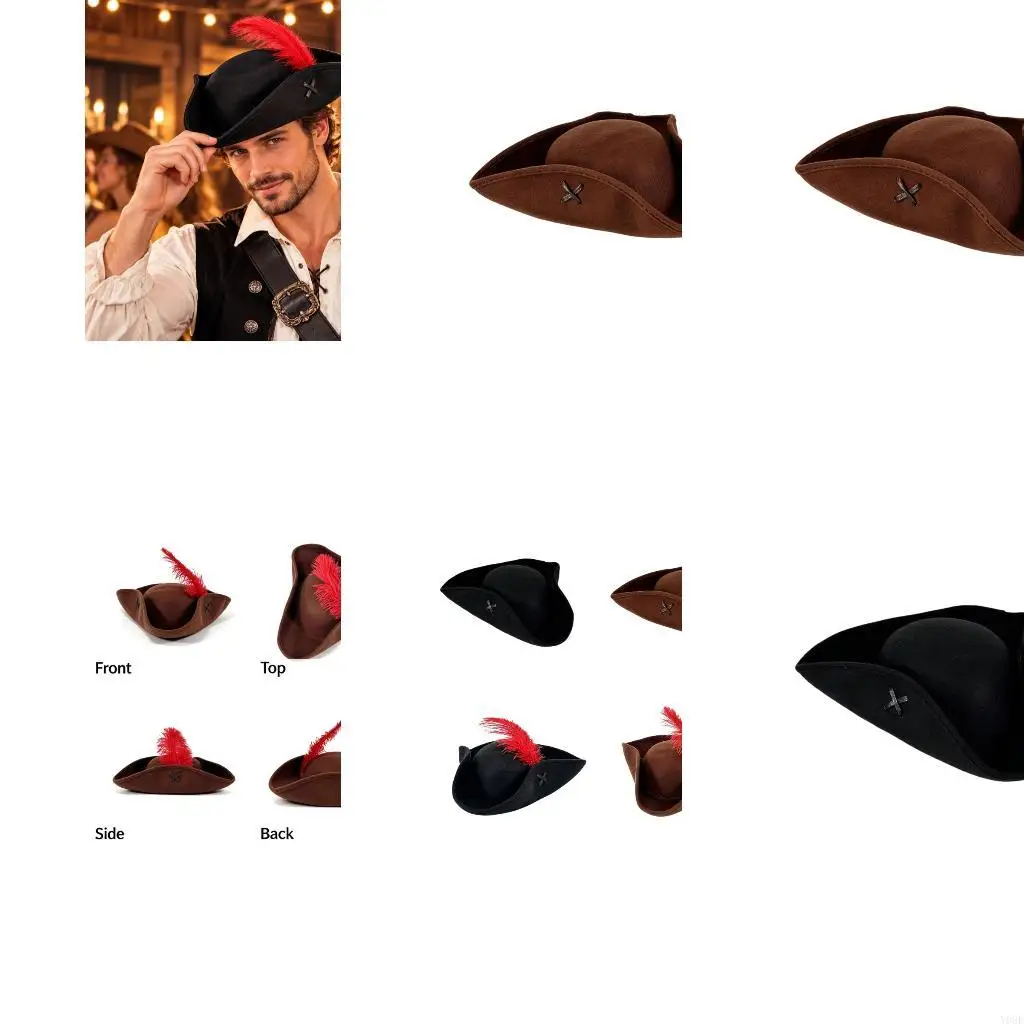Themed Party Pirate Tricorn Hat with Edges and a Turned-Up Brimmed Y08E