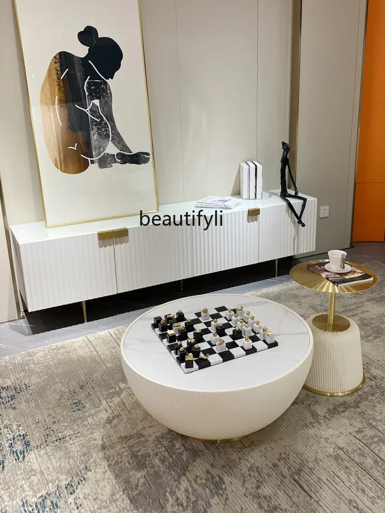 new ZqAffordable-Luxury Style Nordic TV Bench for Bedroom, Coffee Table Combination, Simple Locker, Stone Plate Floor Cab