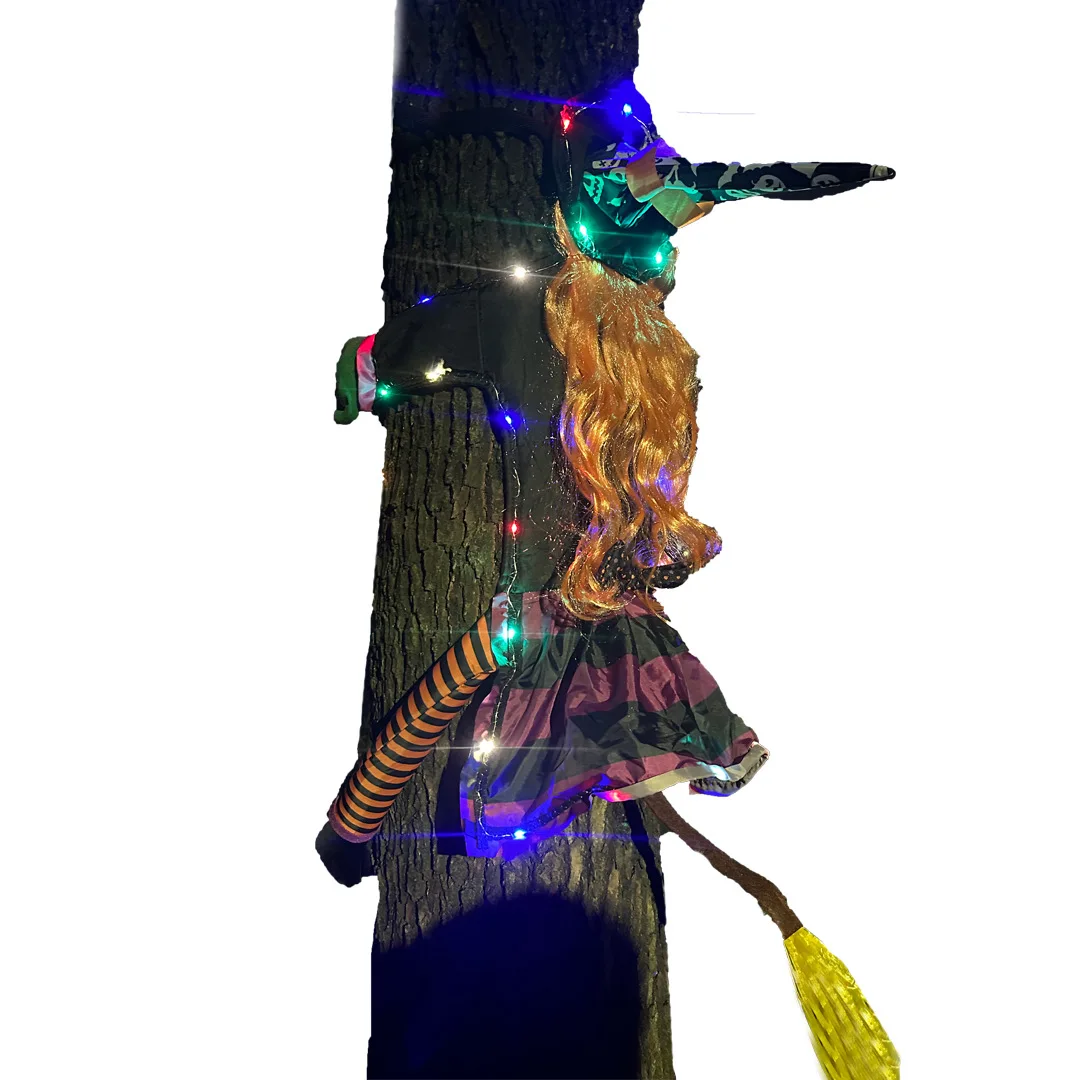 New Halloween Crashing Witch into Tree Decora Crash Climbing Tree Witch LED Lights Light for Halloween Party Hanging Decorations