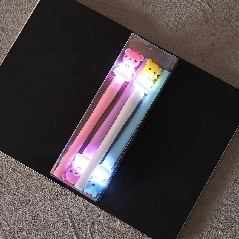 

4Pcs/Box Kawaii Cartoon Luminous Neutral Pen Cute Bear Student Stationery Gel Pens Office Supplies Kids Gifts