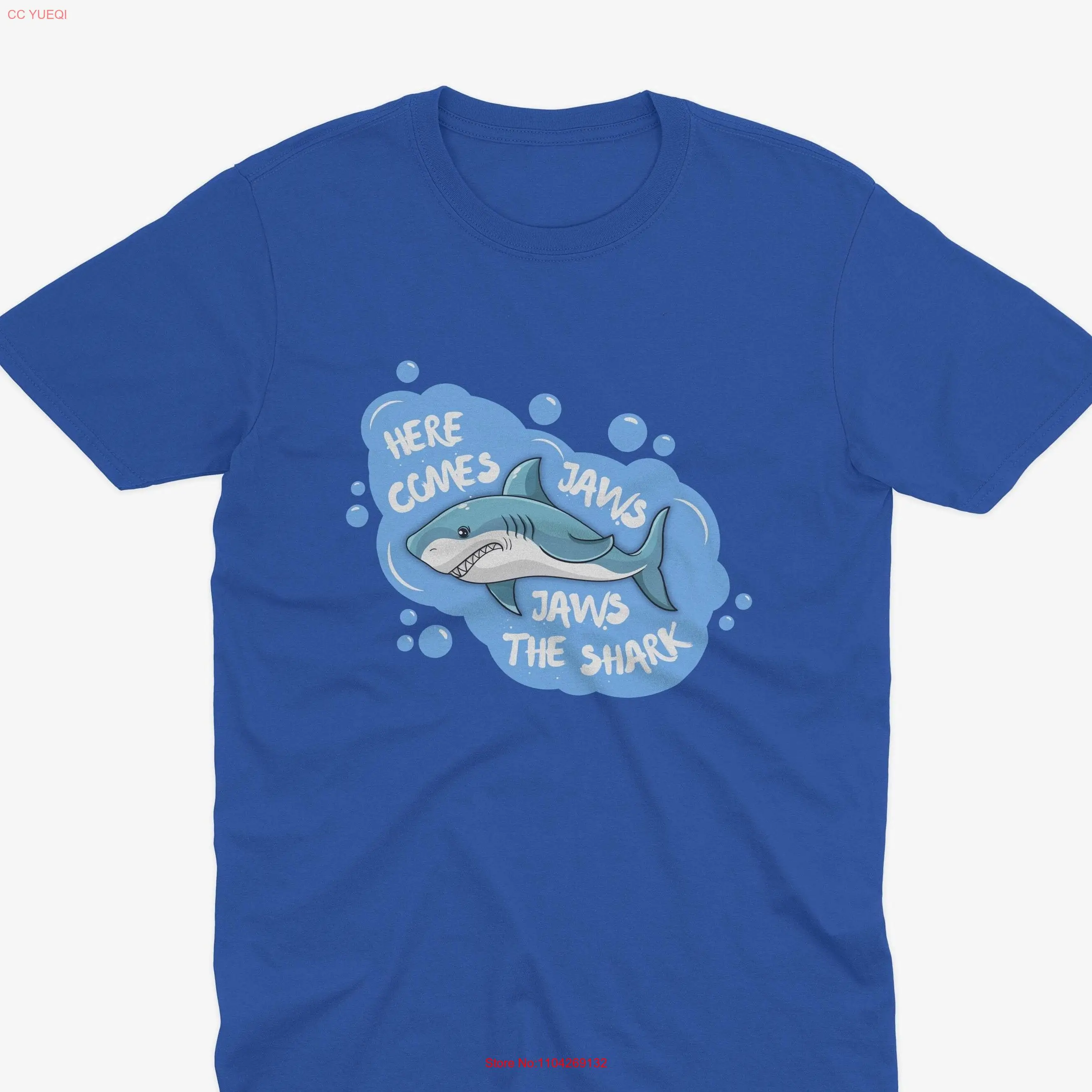 تي شيرت Here Comes Jaws the Shark Peep Show مستوحى من تي شيرت Mark Corrigan Fan Jez بأكمام طويلة أو قصيرة