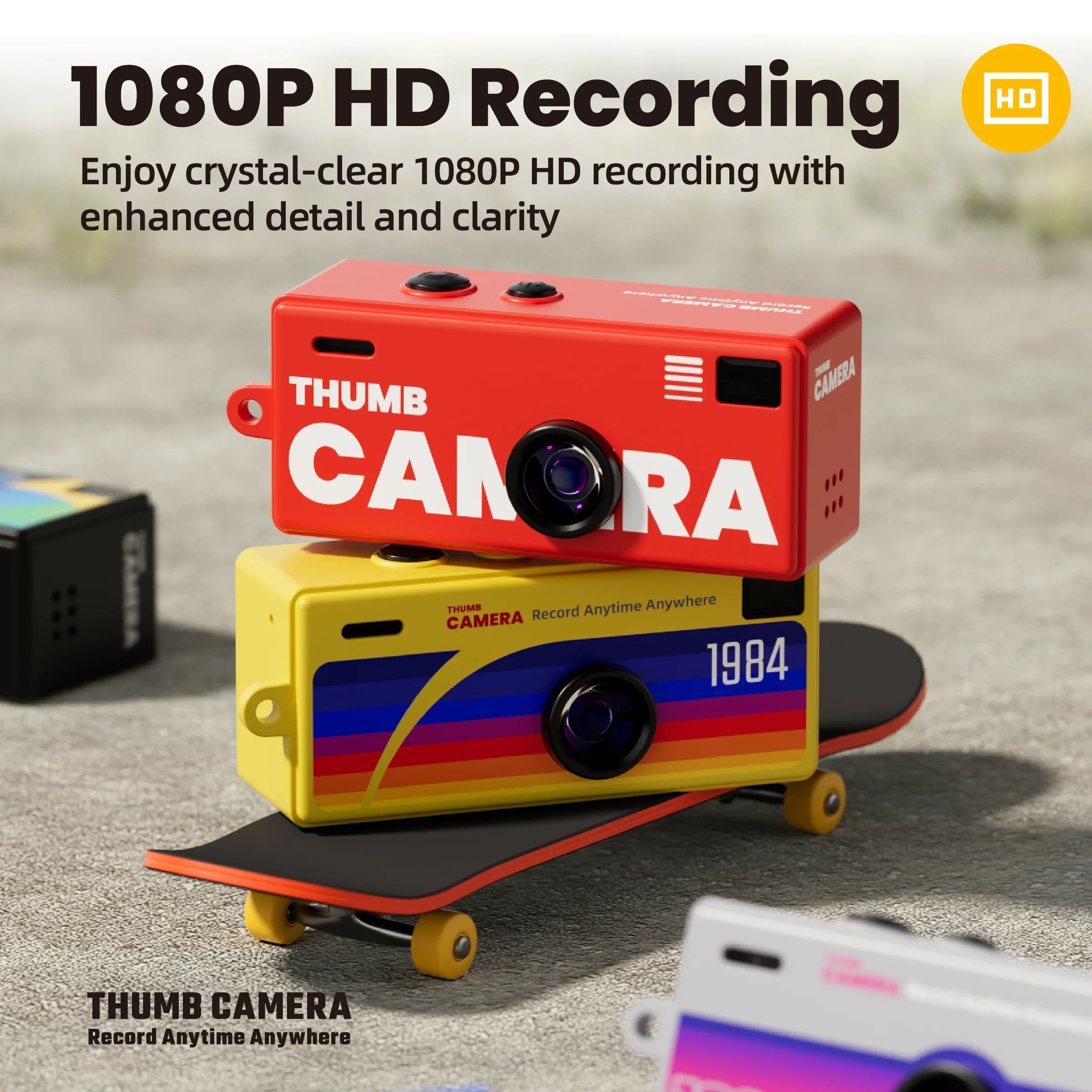 Image of Daumenkamera 1080P HD Mini-Schlüsselanhänger-Recorder 26 g tragbarer AF-Autofokus 130 ° Weitwinkeliger integrierter Blitz, mehrfarbig, Retro-Stil