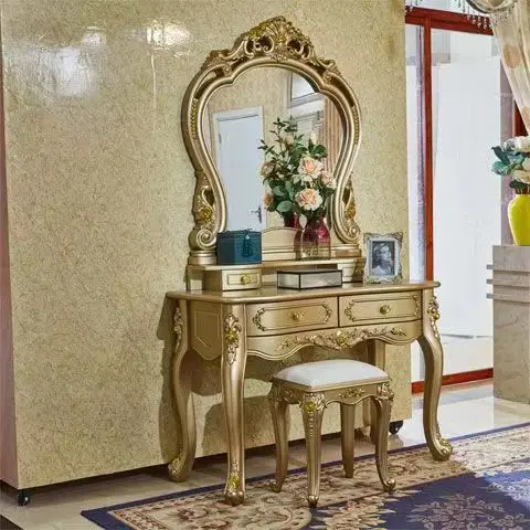 خزانة غرفة النوم الرئيسية الأوروبية، صندوق تخزين مرآة مكياج بسيط وحديث، شقة صغيرة فاخرة، خزانة ذهبية شامبانيا