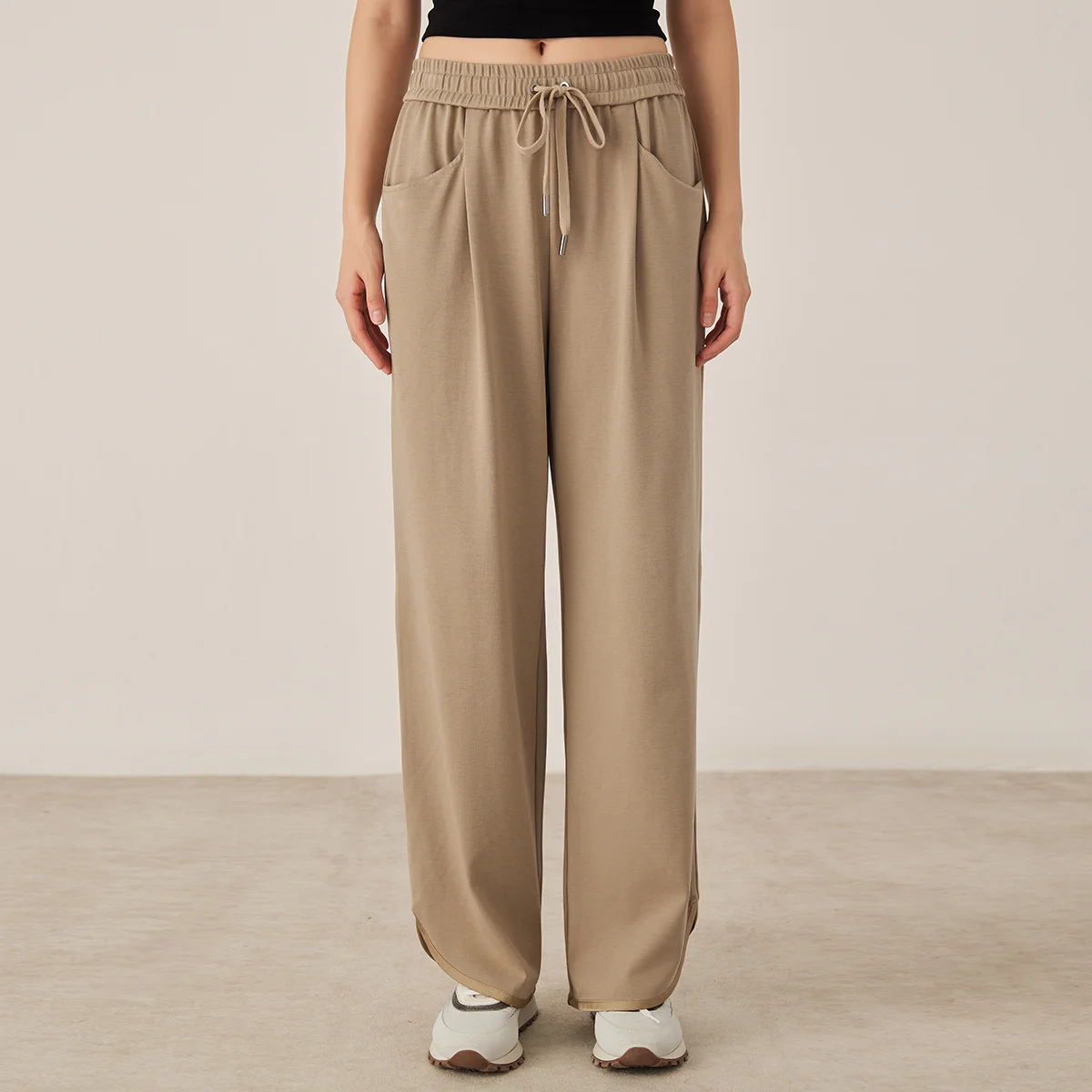 KL7523369 Women's Wide Leg Lounge Pants Cotton Blend Drawstring Waist Casual Fall Clothing