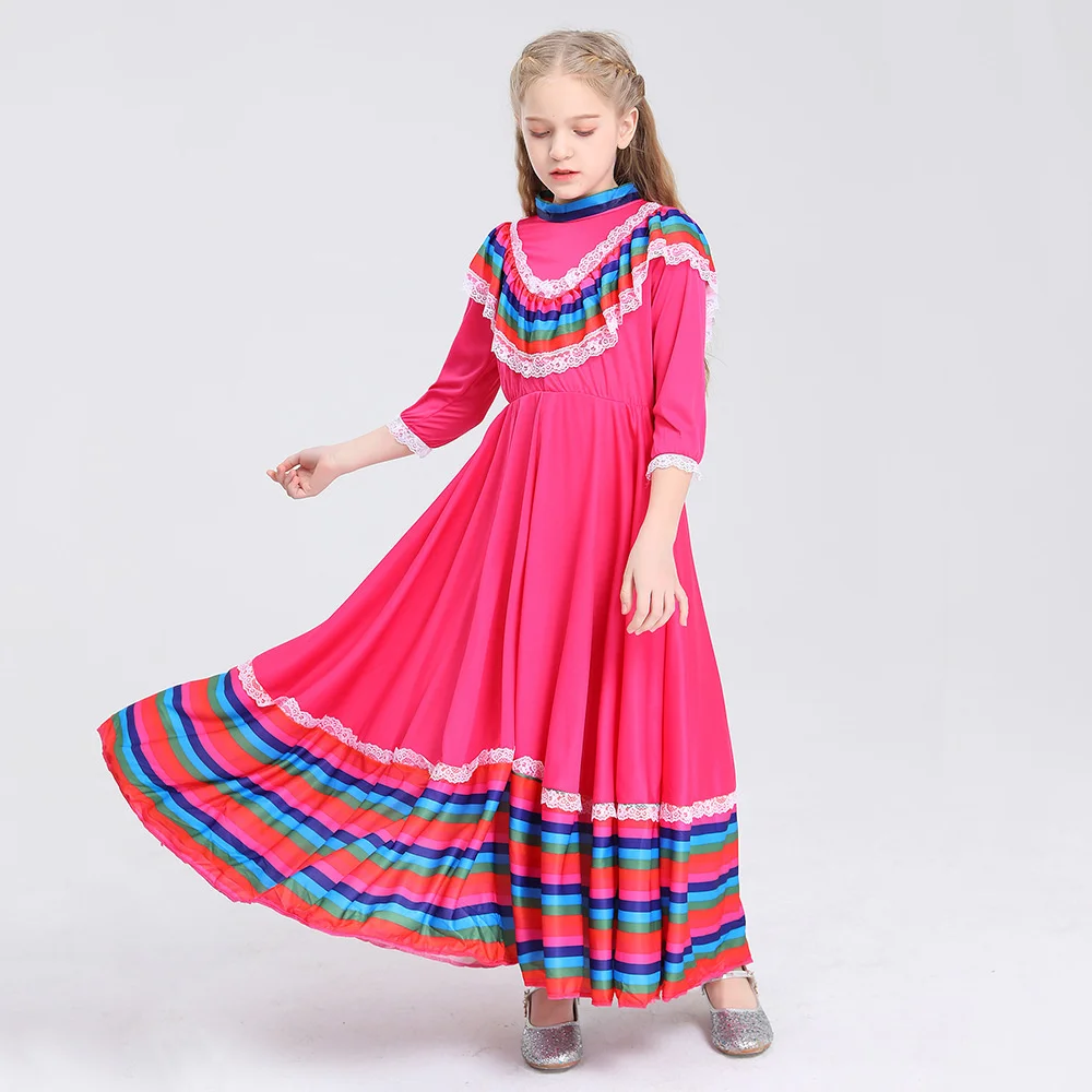 Mexican Cinco De Mayo Fiesta Dress Girls National Mexican Style Costume for Fiesta Event Festive Celebrations