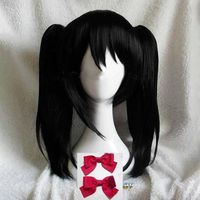Anime LoveLive! Love Live Nico Yazawa Niko Short Black Ponytail Heat Resistant Hair Cosplay Costume Wig + Bow Hairpins