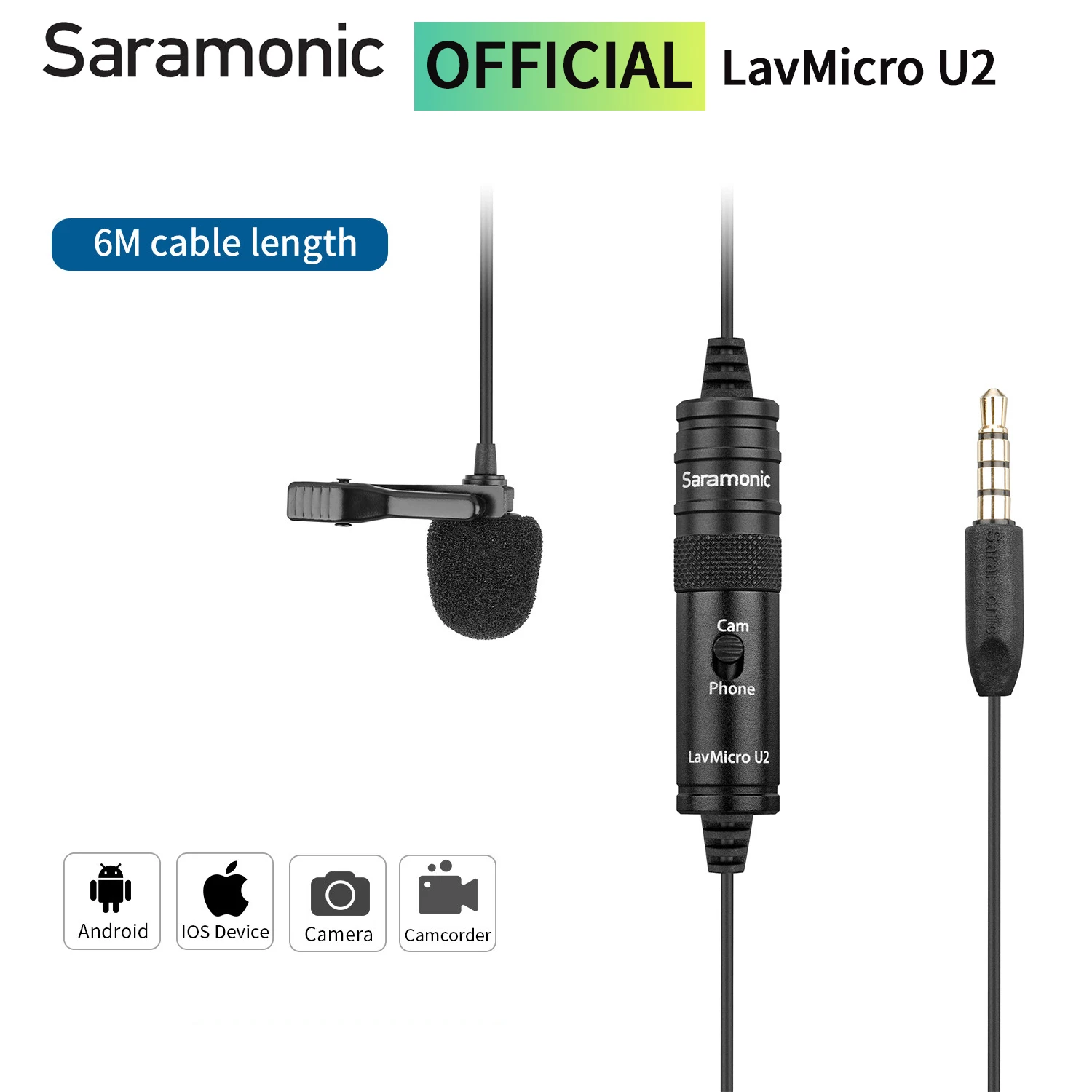 Saramonic LavMicro U2 Condenser Lavalier Microphone for Android Smartphones PC Laptop 3.5mm TRRS Lapel Microphone Streaming Vlog