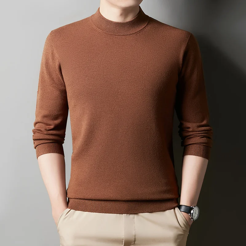 

Autumn Winter Men's Half Turtleneck Warm Sweater Fashion Casual Thick Knitted Pullover Solid Bottoming Shirt Male Brand Clothing