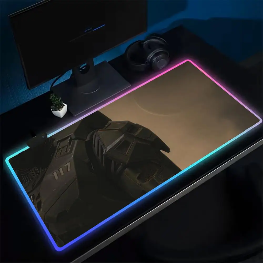 H-Halo soldier captaines Mouse Pad Anime Gaming Mouse Pad LED Table Pads Backlit Rubber Desktop XXL Mousepad RGB Desk Mats