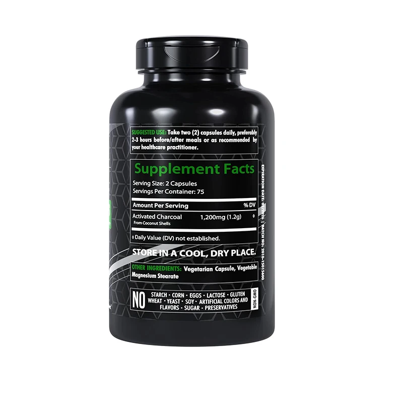 Activated Charcoal 1200 mg | 60 capsules | Coconut Shell Extract | Highly Absorbable | Non-GMO |