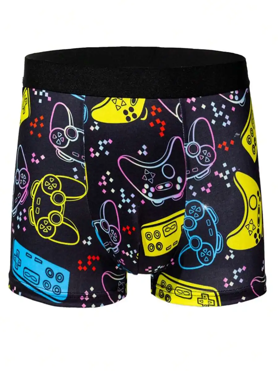 Mens Gamer Print Boxer Briefs Comfortable Mid-Rise Elastic Underwear