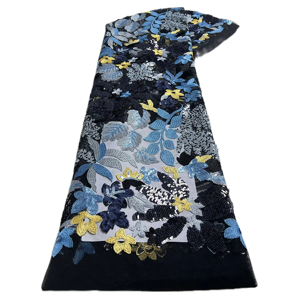 

Африканская сетчатая кружевная ткань с блестками, 5 ярдов, высококачественное нигерийское французское сетчатое тюлевое кружево для шитья роскошных свадебных платьев