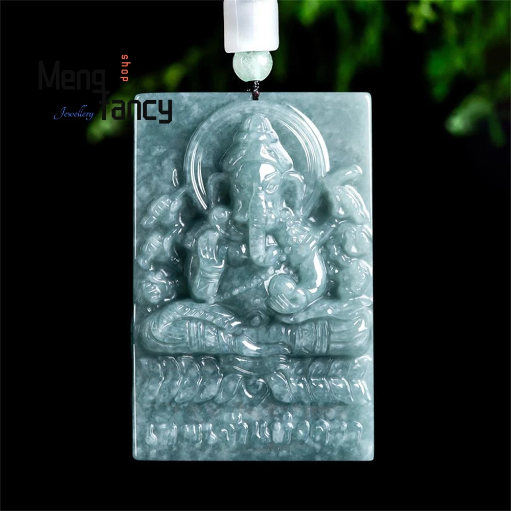 

Genuine Natural A-goods Jadeite Blue Water Elephant God Ice Jade Pendant High-grade Mascots Luxury Fashion Jewelry Holiday Gifts