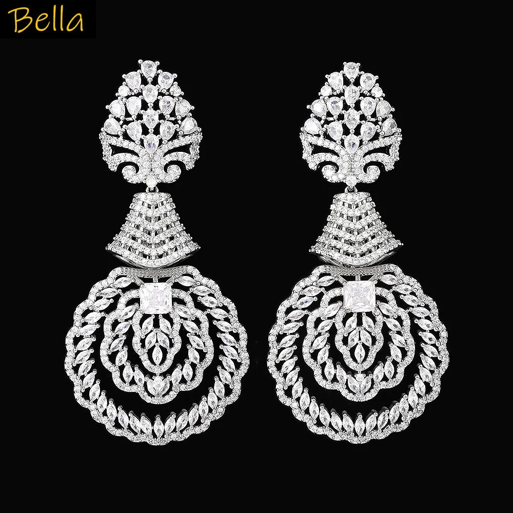 

cubic zirconia dangle earrings for women luxury jewelry gold silver color plated round circle drop earrings gala event