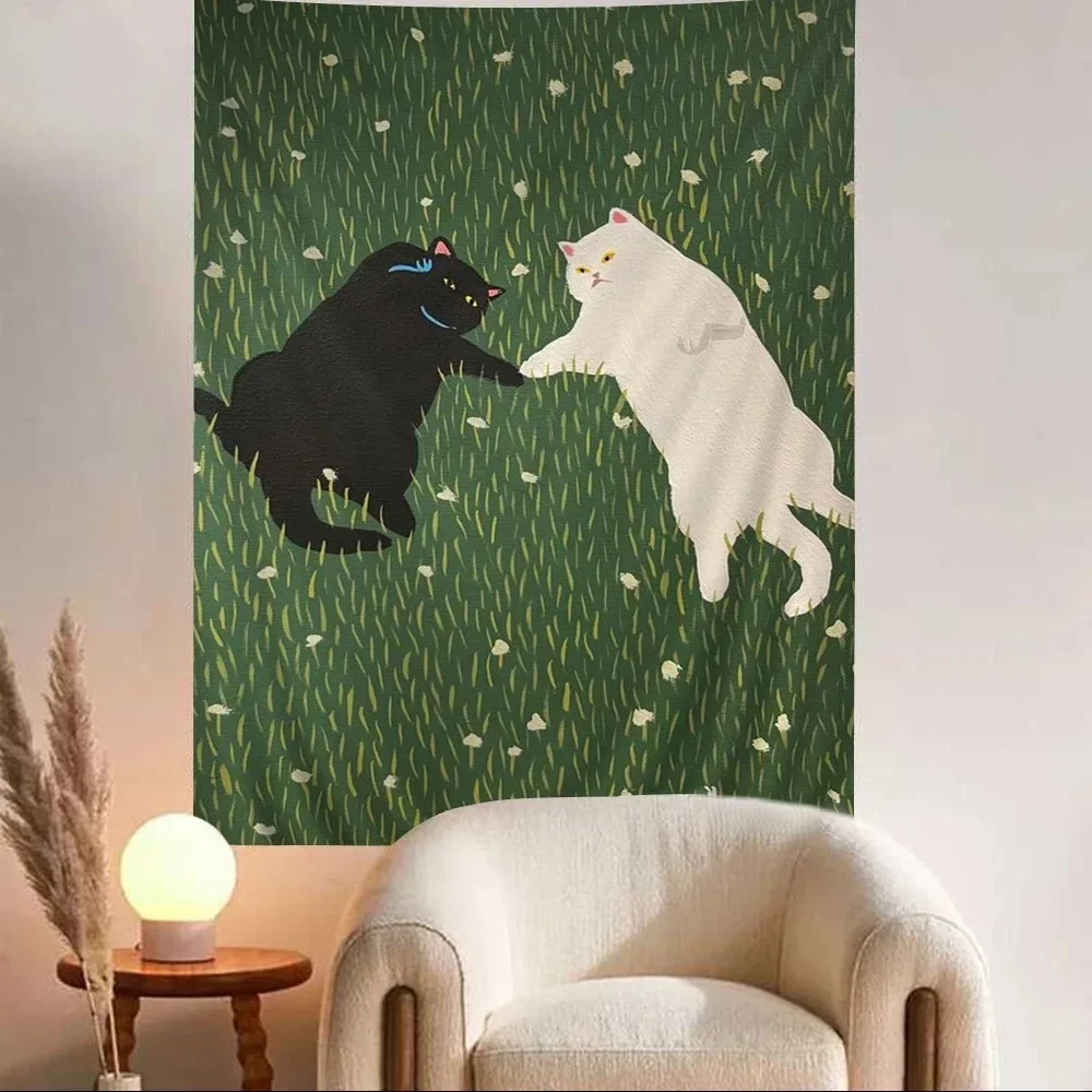 

Creative Cat Cartoon Decorative Tapestry Home Wall Living Room Office Decorative Tapestry room decoration aesthetic