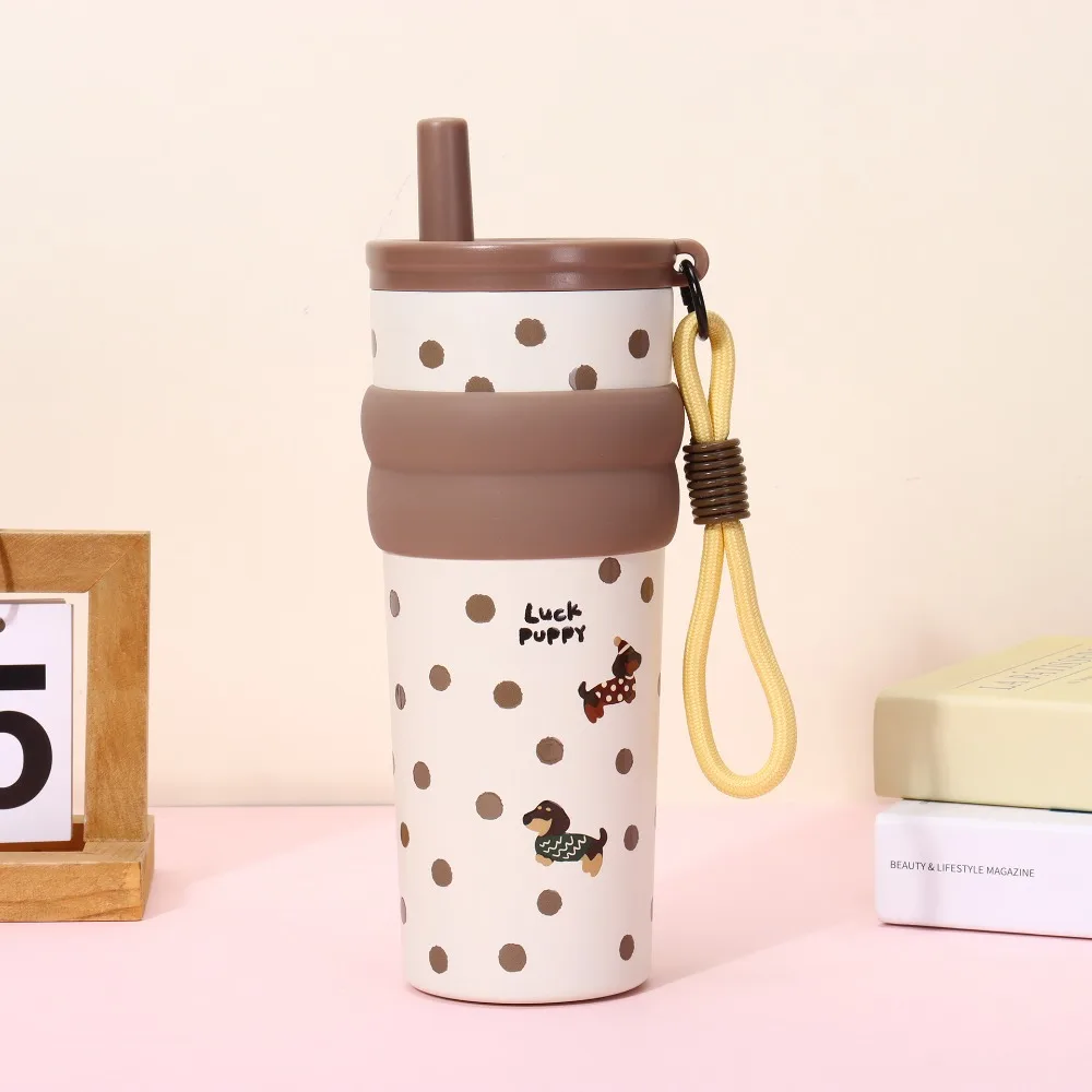 

Durable 600ML Vacuum Cup High-Capacity Insulation Or Cooling Insulated Cup With Lifting Rope Thermal Mug for Boys and Girls