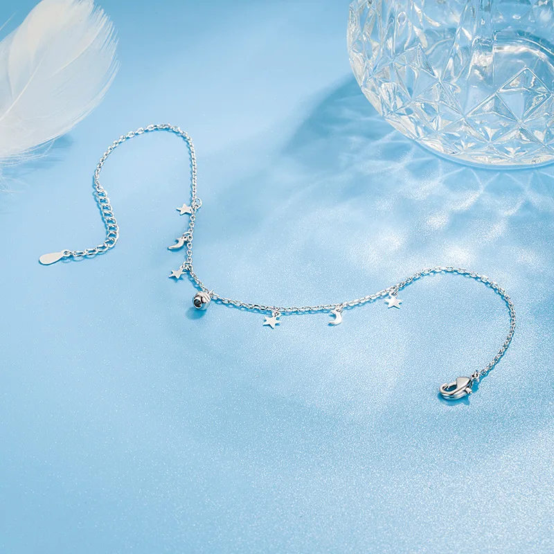 Bracelets de cheville en argent regardé 925 avec pendentif étoile et lune, boule ronde bohème, bijoux de pied de plage, cadeau de bracelet de cheville, mode sexy, nouveau