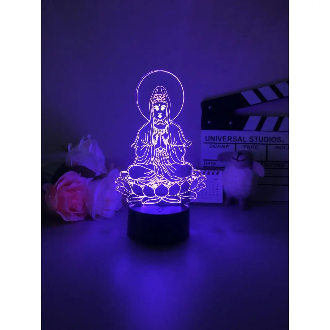 3D Night Light Buddhist Avalokitesvara Nightlight with Touch Sensor 7/16 Colors Remote Table Lamp Home Desk Lamp Festival Gift