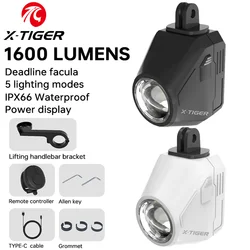 X-TIGER Bike Light 1600 Lumens High Brightness IP66 Waterproof Bike Headlamp TYPE-C MTB Road Cycling Lantern Bike Accessories
