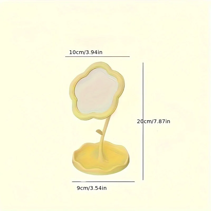 Miroir de maquillage mignon en forme de fleur, 1 pièce |   Miroir de courtoisie de bureau avec rangement, miroir de maquillage tournesol mignon miroir de maquillage HD