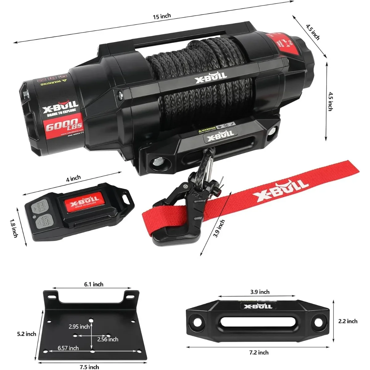 6000LBS Heavy Duty Boat Winch, Waterproof with Synthetic Rope. Features Automatic Brake for Safe Hauling.