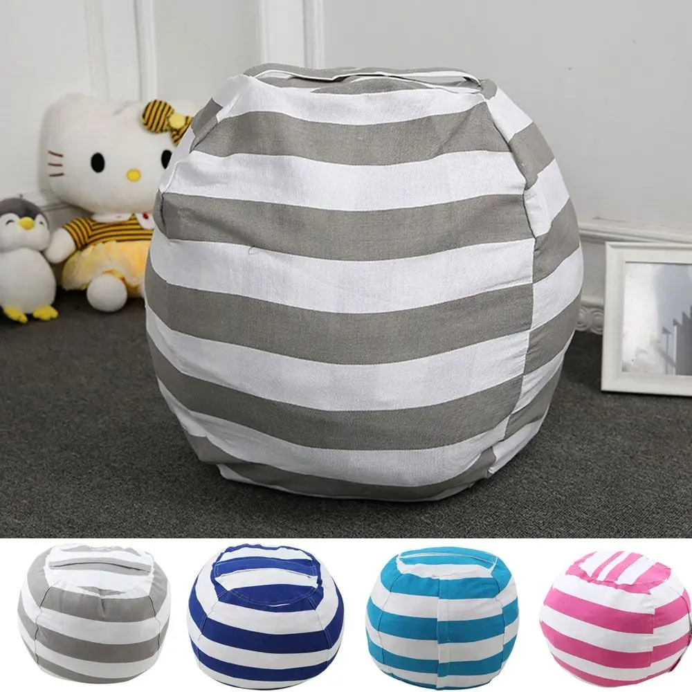 Stuffable Animal Toys Storage Bean Bag Large Capacity Stripe Round Storage Bags Kids Plush Toy Organizer