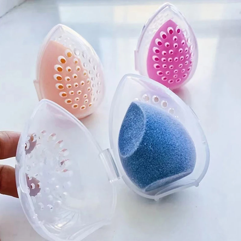 Cosmetics Puff Holder Stand Makeup Sponge Box Egg Shape Box Plastic Portable Breathable Empty Storage Display Organizer Rack