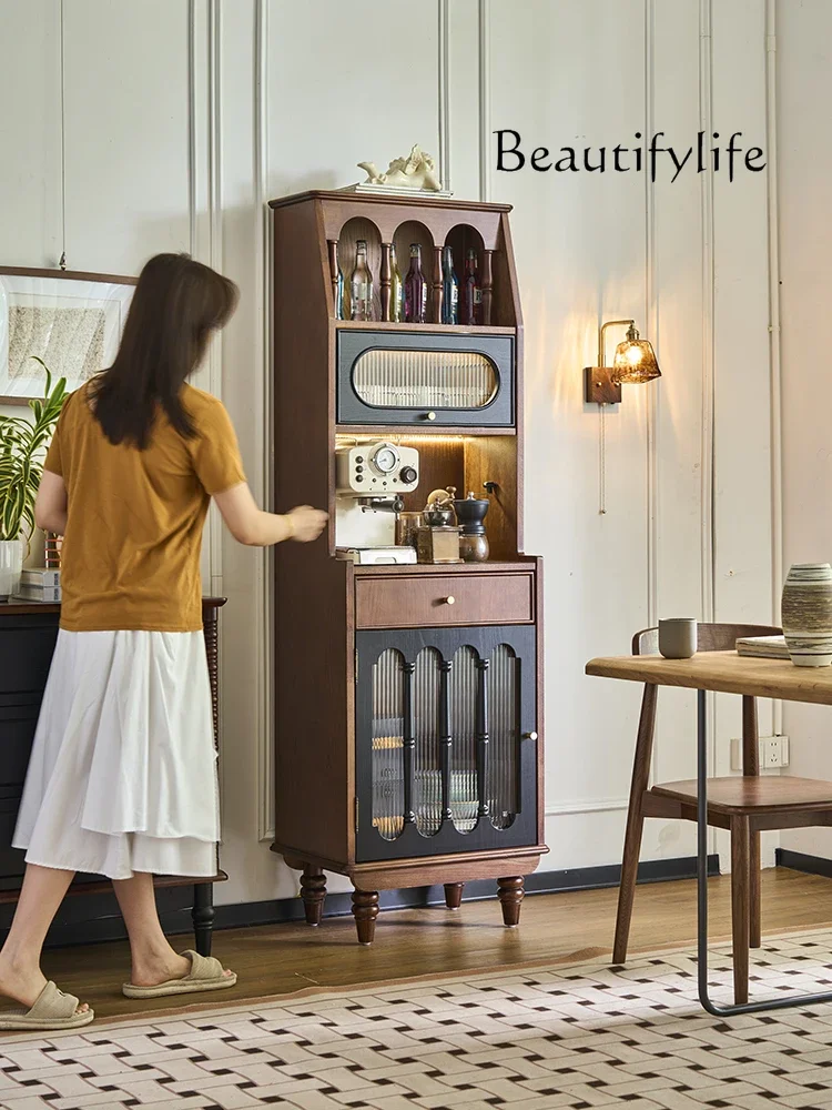 

BJ French Antique Wine Cabinet Display Living Room Integrated Wall Dining Side Cabinet Household Narrow Side High Cabinet Solidw