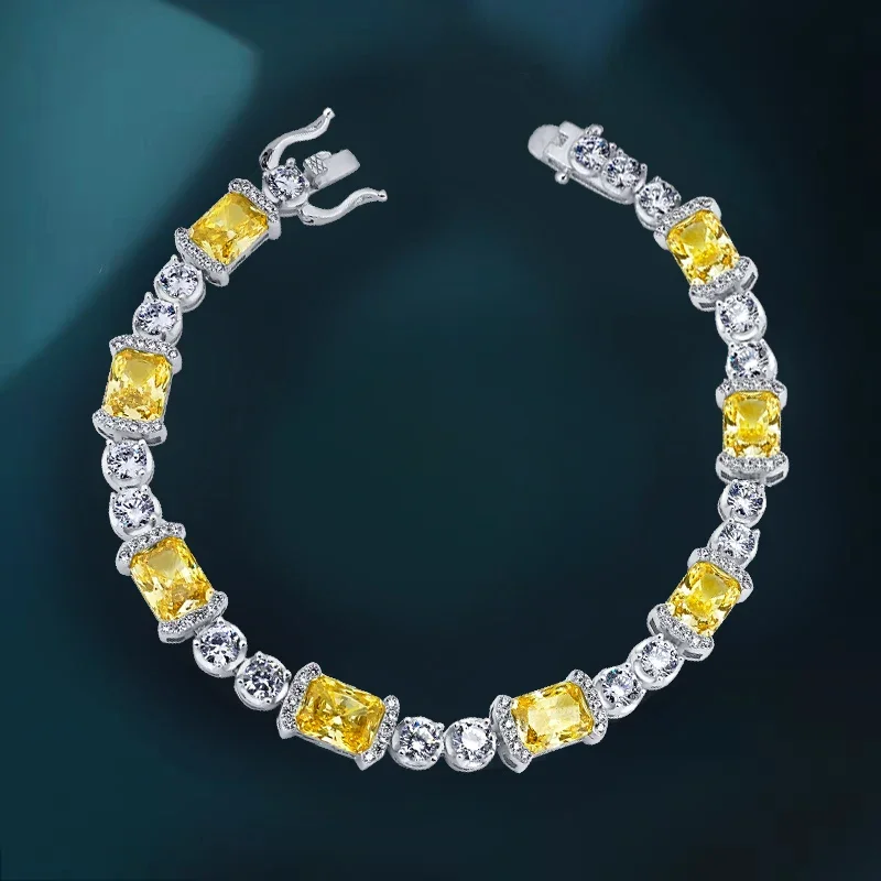 Versatile niche yellow diamond 925 sterling silver candy bracelet embedded with high carbon diamonds for fashionable wedding