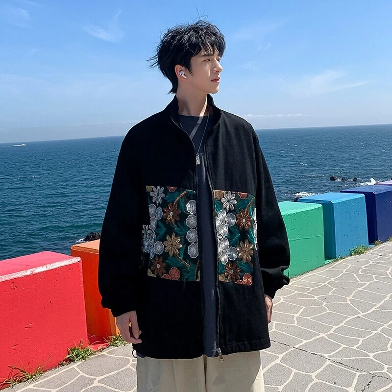 Giacca patchwork stampata uniforme alla moda da uomo coreano Giacca antivento Giacca ampia oversize Giacca sportiva da uomo taglie forti