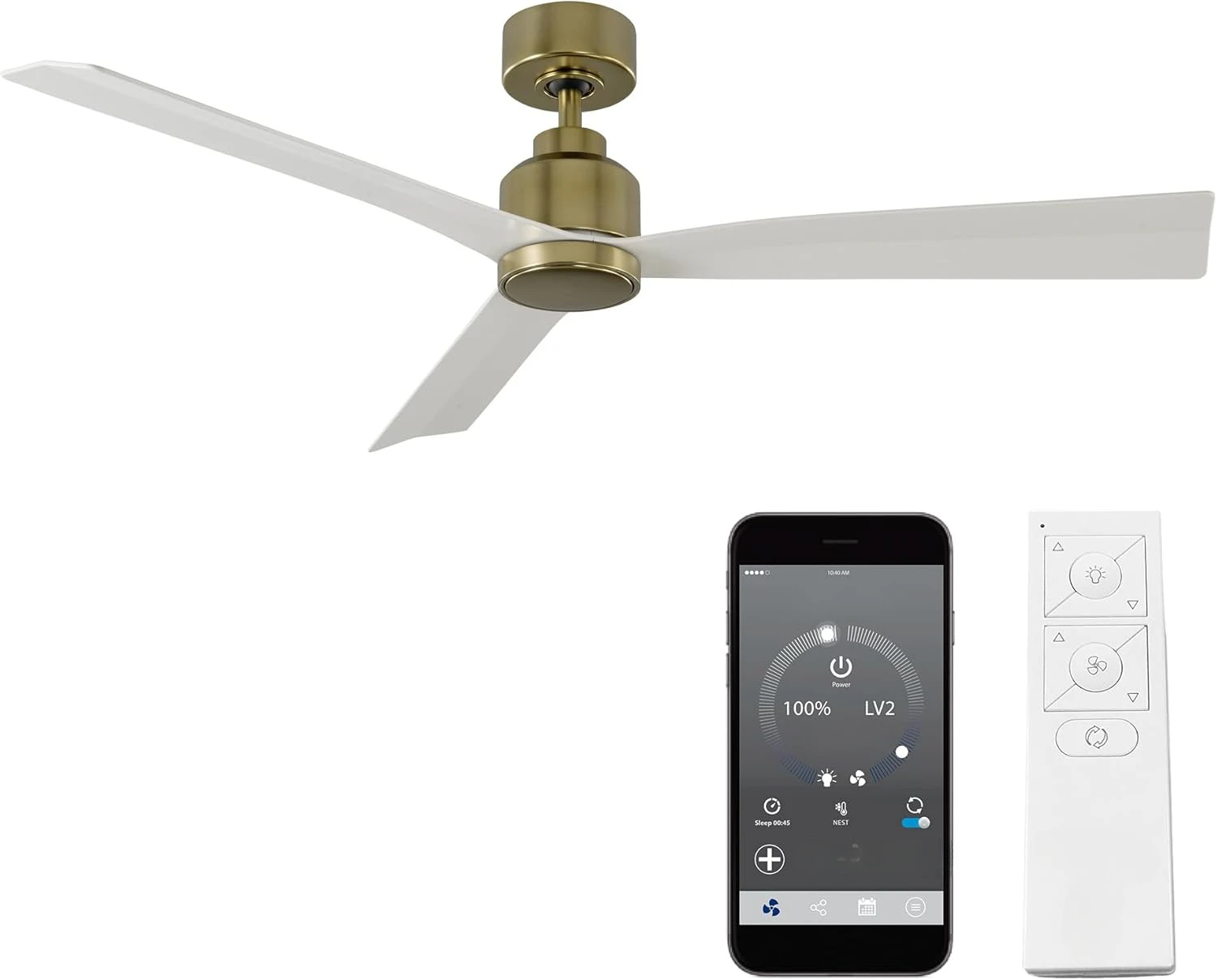 Smart Fans Clean Indoor and Outdoor 3-Blade Smart Home Ceiling Fan 52in Satin Brass Matte White with Remote Control