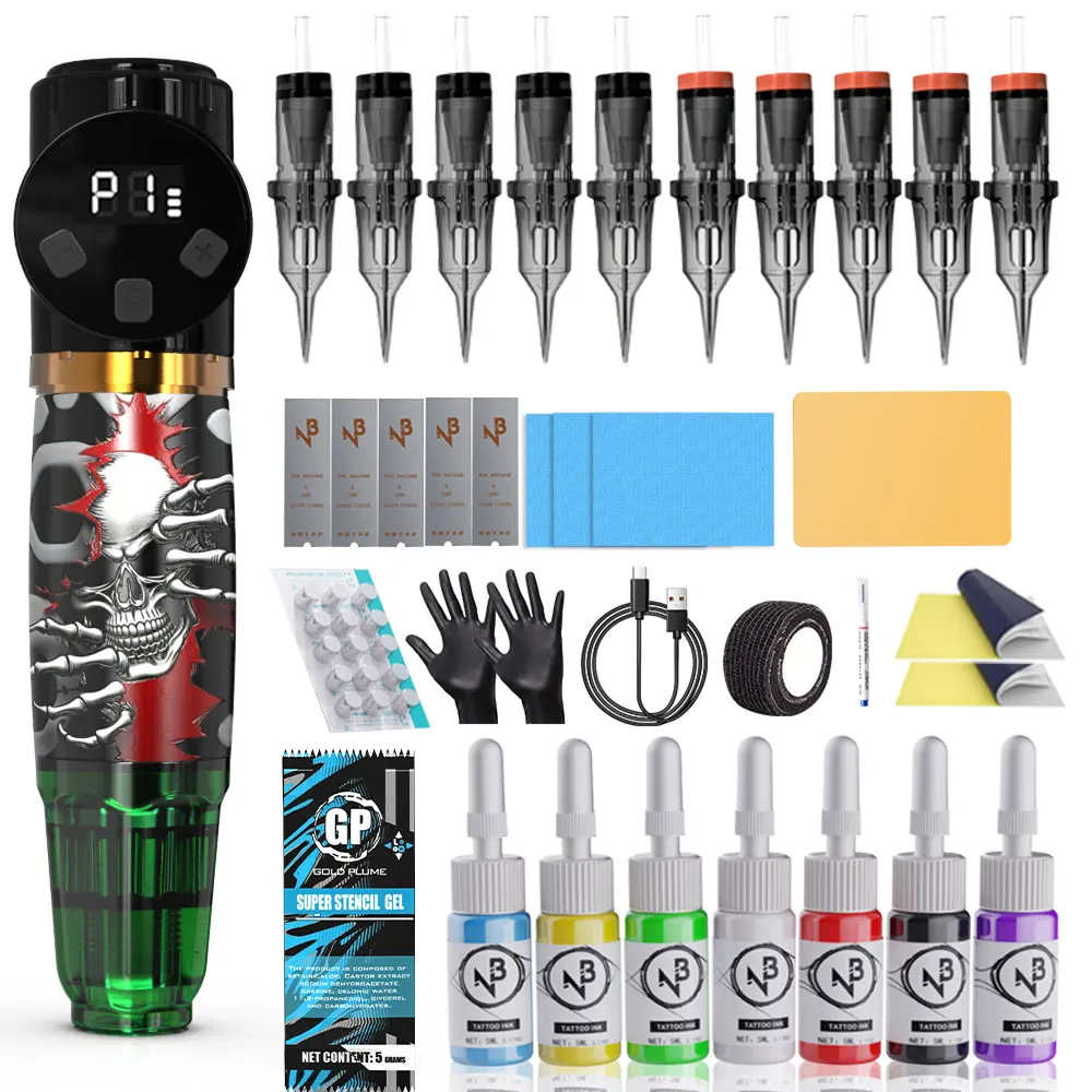 

Профессиональный набор для татуировки Goldplume, включающий роторную машинку для тату, блок питания, иглы, чернила, тату-машинку и инструменты для макияжа.