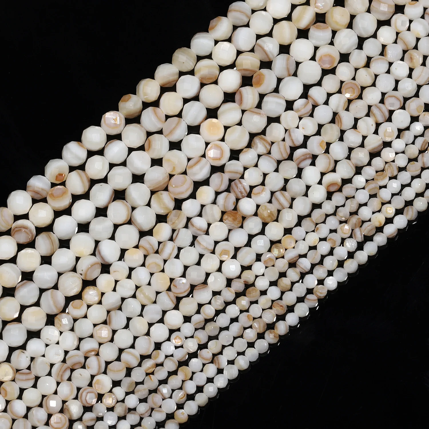 nociuciu Perles de coquillage à rayures jaunes naturelles, rondes à facettes de 2 à 4mm, perles d'espacement amples pour la fabrication de bijoux, accessoires de perles fines à faire soi-même