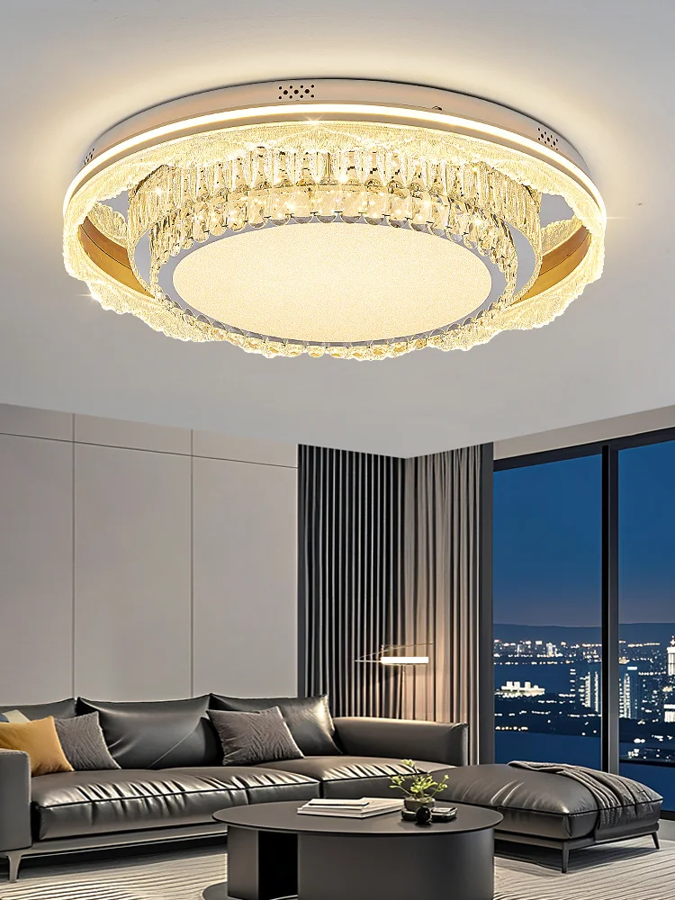 Modern Round Flush Mount Lamp with Dimmable Function, Eco-Friendly Lighting Fixture for Bedroom Living Room Luxury Decor Lamp