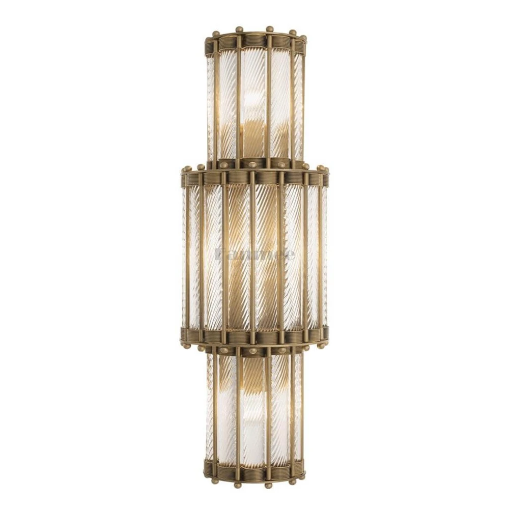 Fanmee LED Wall Lamps Traditional Threaded Glass Interior Wall Light Luxury American Home Three-Tier Brass Sconce for Bedroom