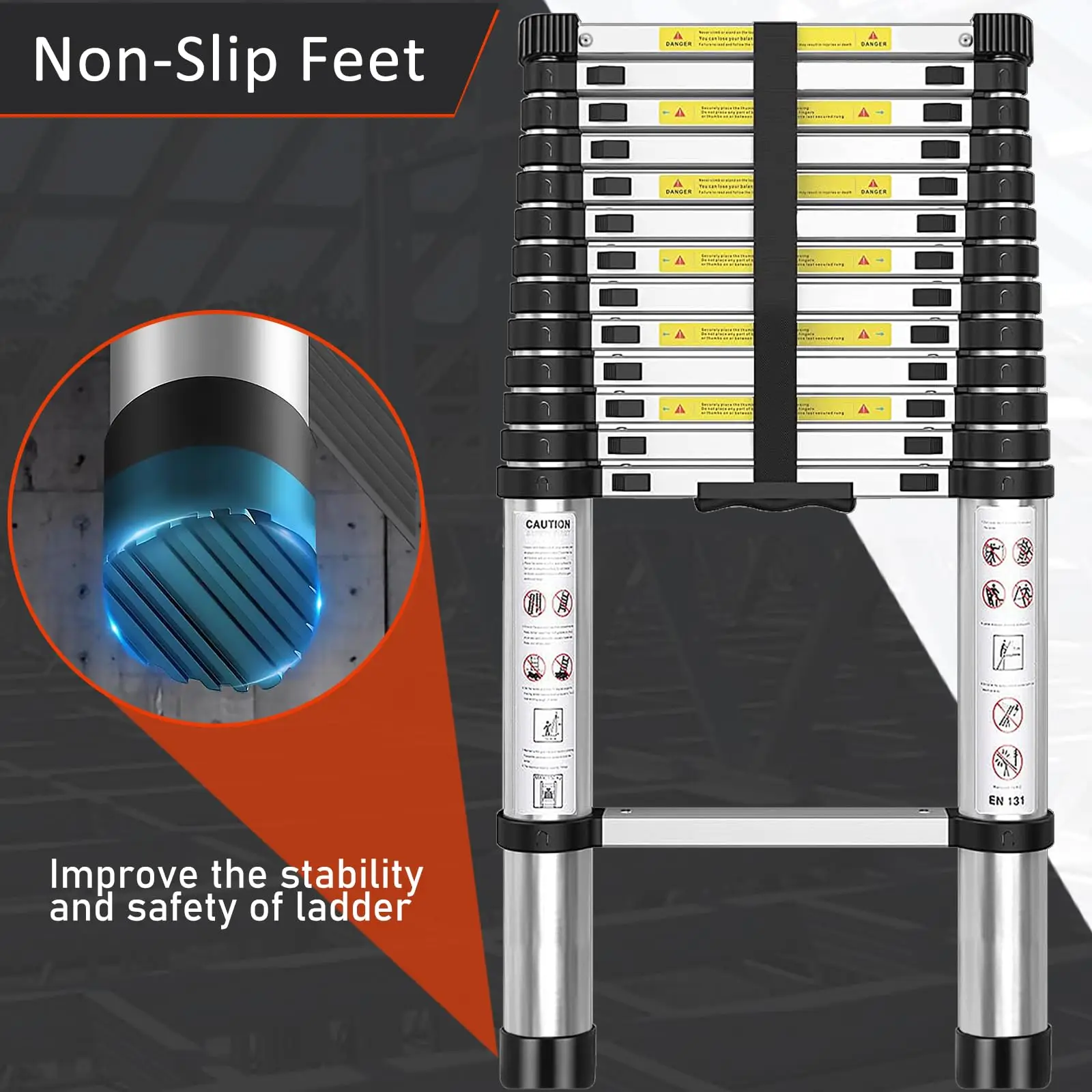 3.8m 13-Step Aluminum Alloy Telescopic Ladder Non-Slip Feet Household Outdoor Work Structure Extension Step Folding Ladder