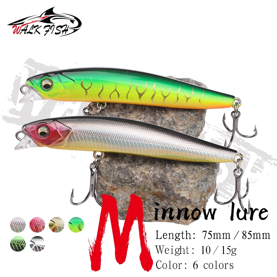 Walk Fish 1 Stück Angel köder 10g 15g sinkende Elritze Wobbler Kunststoff Kunst köder mit Haken für Bass Hecht Karpfen Swimbait