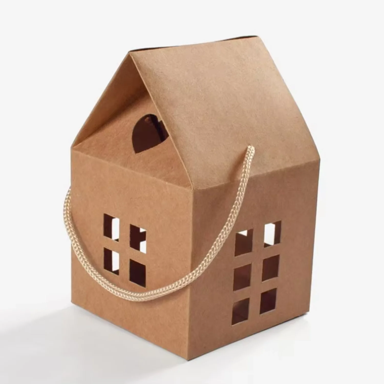 1 Wholesale Hot Sale Small White Brown Boxes Paper Cardboard Kraft House Shape Cookie Candy Gift Packaging Boxs With Handle