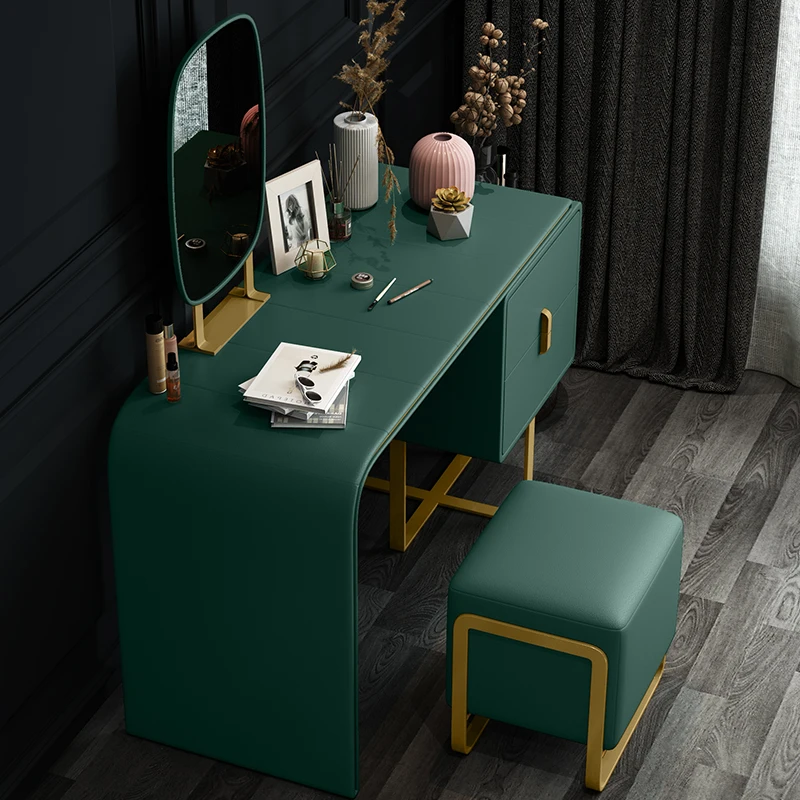 Dark Green Hong Kong Style Light Luxury Internet Celebrity Dressing Table Storage Integrated Retractable